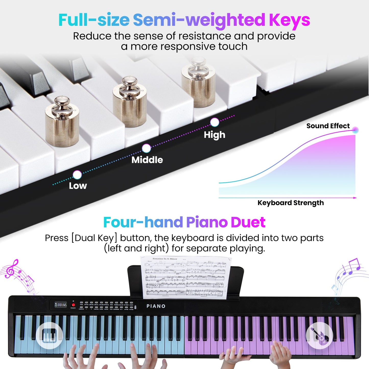 88 Key Foldable Electric Keyboard Piano with Wireless MIDI and Dual Speakers