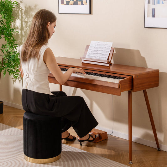 88-Key Graded Hammer Action Weighted Keyboard with Push-pull Drawer-Brown - Tampa Home & Garden Store