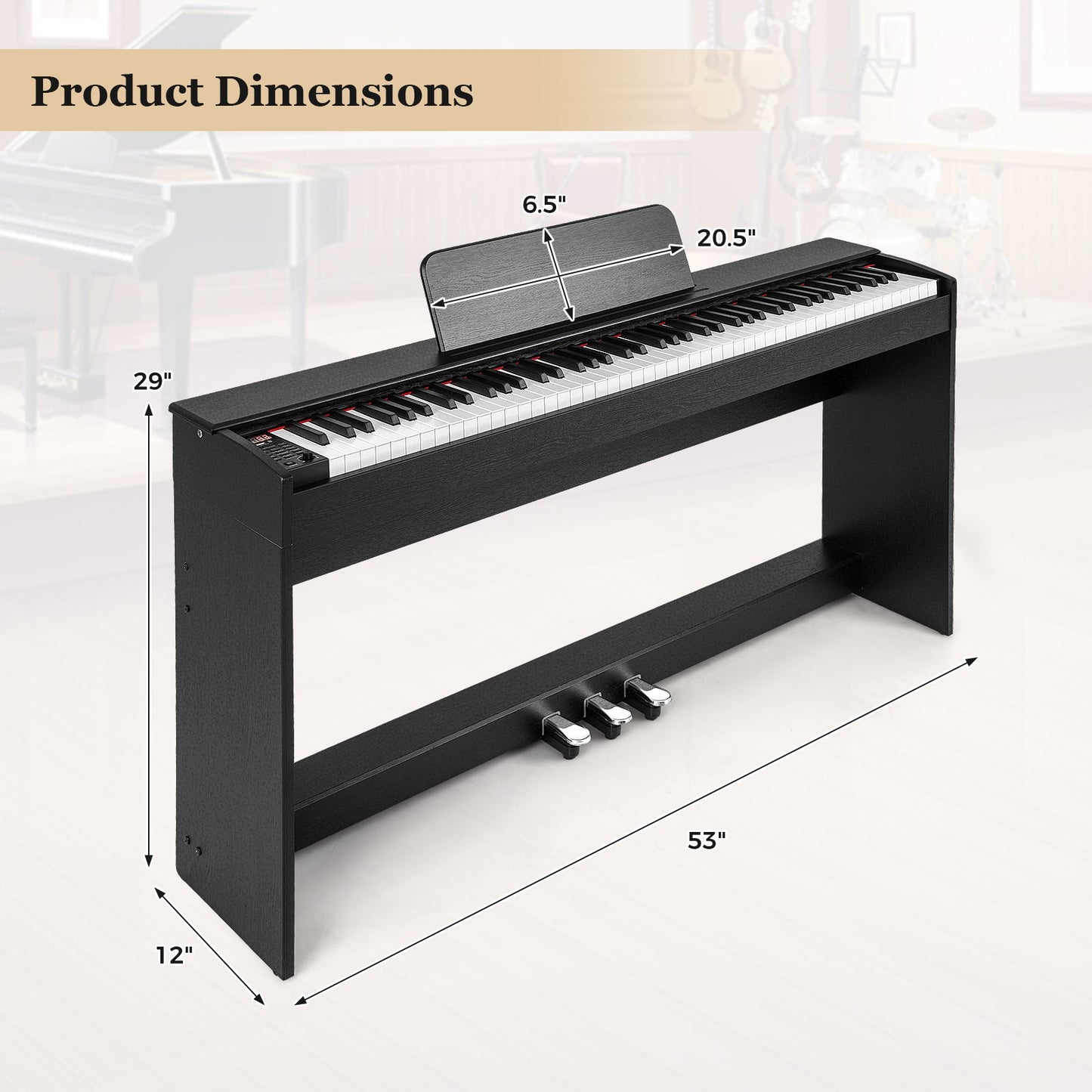 88-Key Hammer Action Weighted Keyboard with Furniture Stand-Black