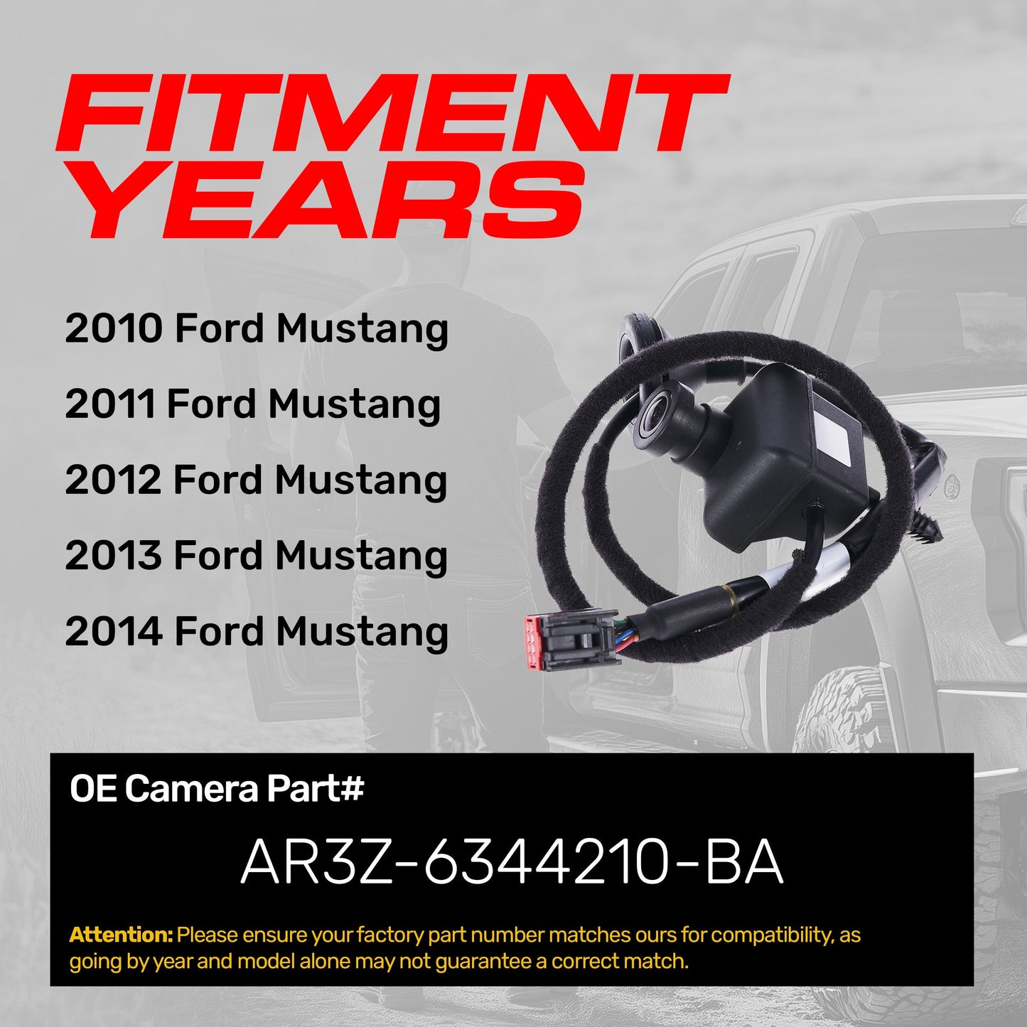 OE backup camera Master Tailgaters AR3Z-6344210-BA for 2010–2014 Ford Mustang with harness on Tampa Home & Garden Store