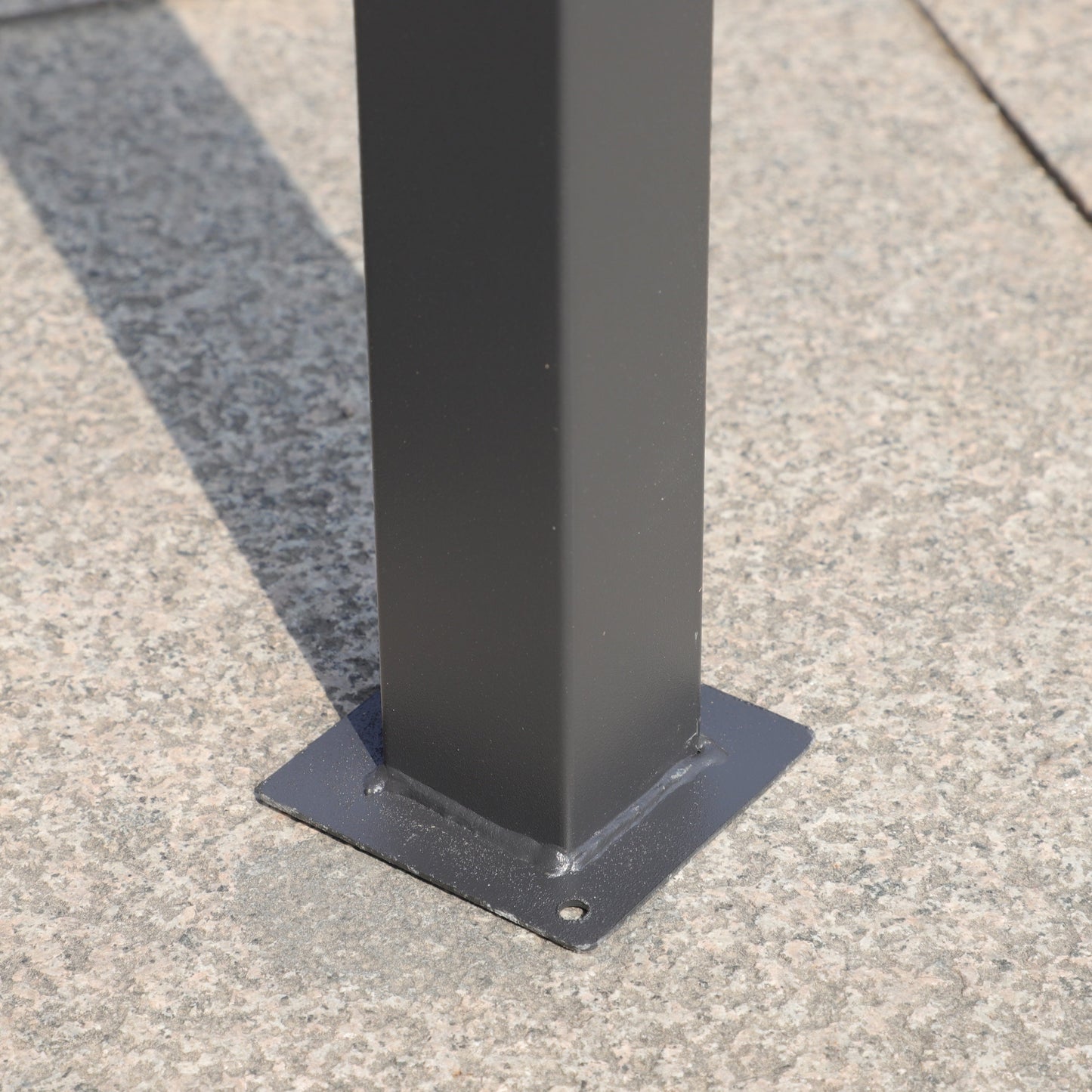 Gazebo leg with square base plate in black metal on concrete surface on Tampa Home & Garden Store