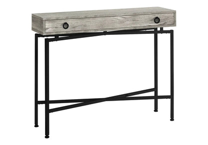 Accent Console Table graywashed wood drawer with black metal frame for entryway storage on Tampa Home & Garden Store