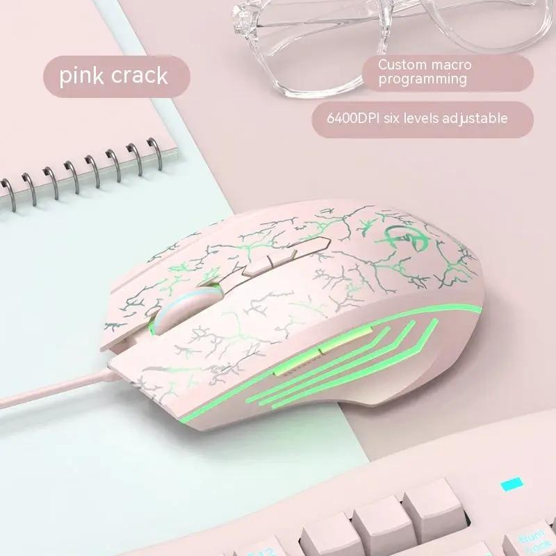 Laptop Esports Game Wired Mouse pink cracked design with green LED accents on Tampa Home & Garden Store