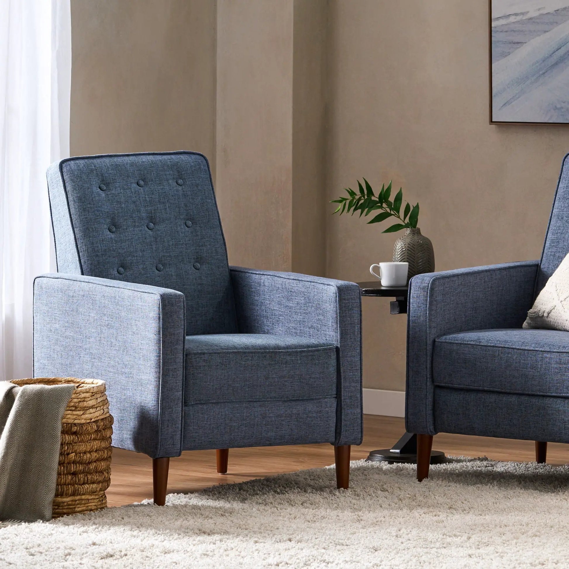 Mid-Century Recliner Button Tufted Waffle Stitch blue upholstery 2 by Unique Piece Furniture on Tampa Home & Garden Store
