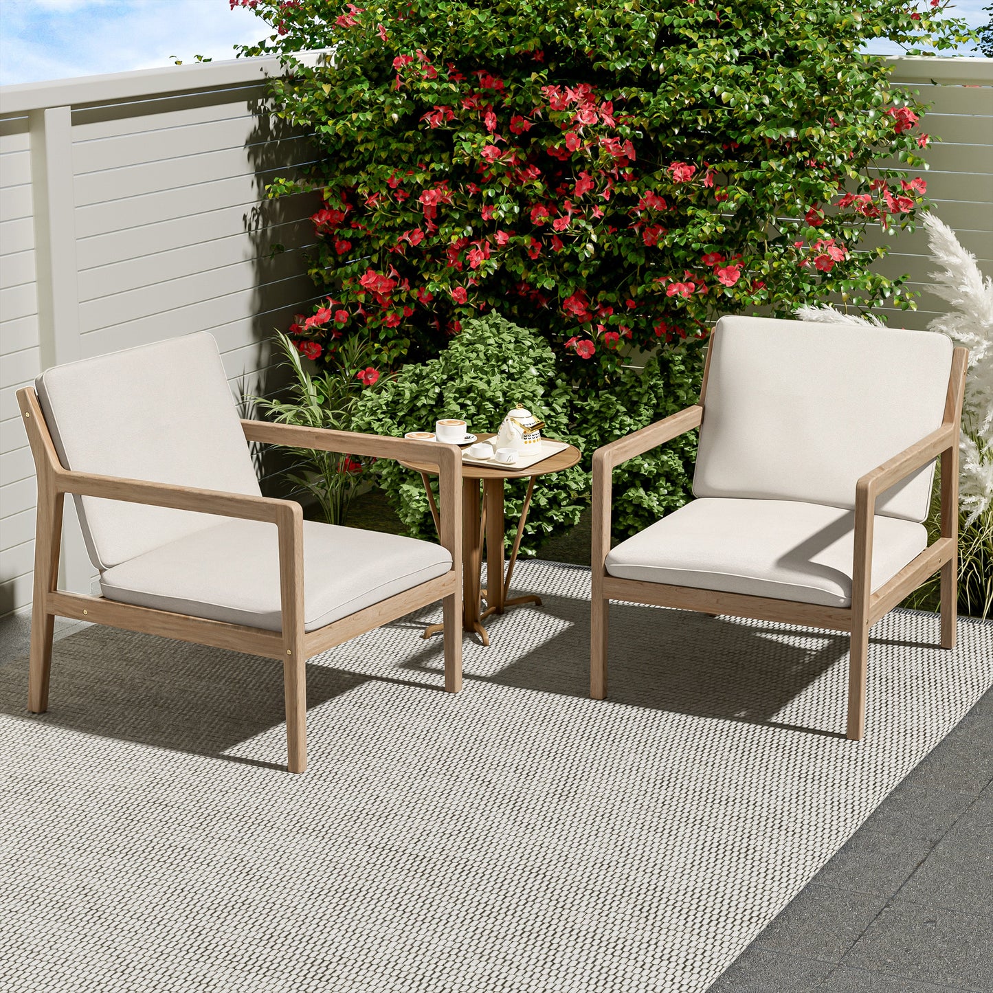 Durable Acacia Wood Patio Armchair Set of Two