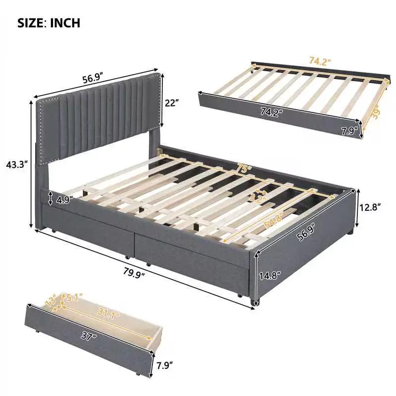 Upholstered Platform Bed With Drawers Headboard