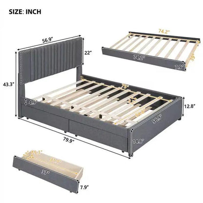 Upholstered Platform Bed With Drawers Headboard