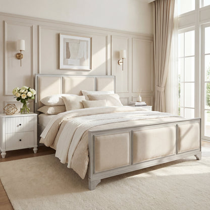 Queen Wooden Bed Frame with Upholstered Headboard