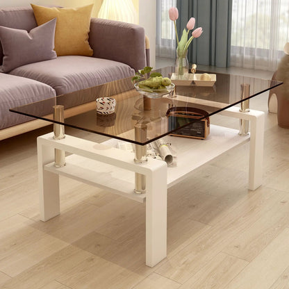 Rectangular Coffee Table With Tempered Glass Top