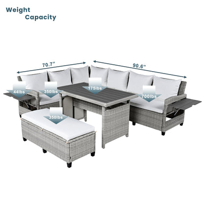 Tomax 5-Piece Outdoor Patio Rattan Sofa Set grey wicker with cushions and coffee table on Tampa Home & Garden Store