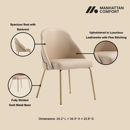 Upholstered dining chair beige leatherette with high-density foam, gold metal base on Tampa Home & Garden Store