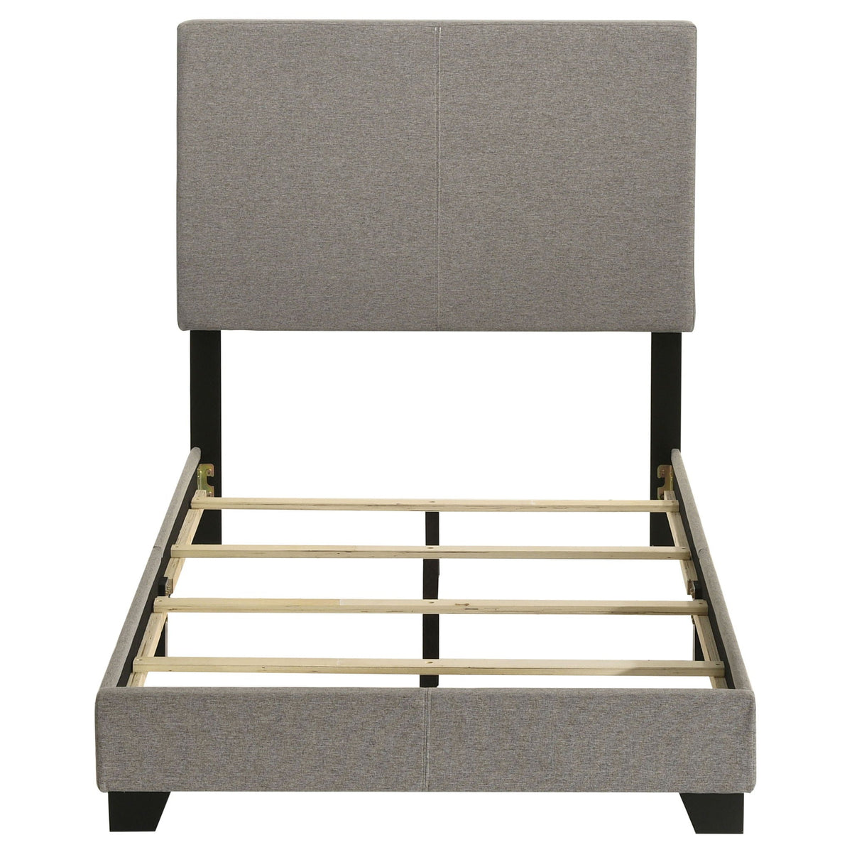 Efram Panel Bed, grey upholstered platform bed by HouseOfZazla with black legs on Tampa Home & Garden Store