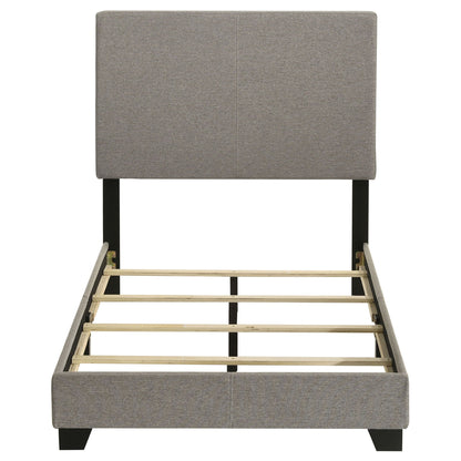 Efram Panel Bed, grey upholstered platform bed by HouseOfZazla with black legs on Tampa Home & Garden Store
