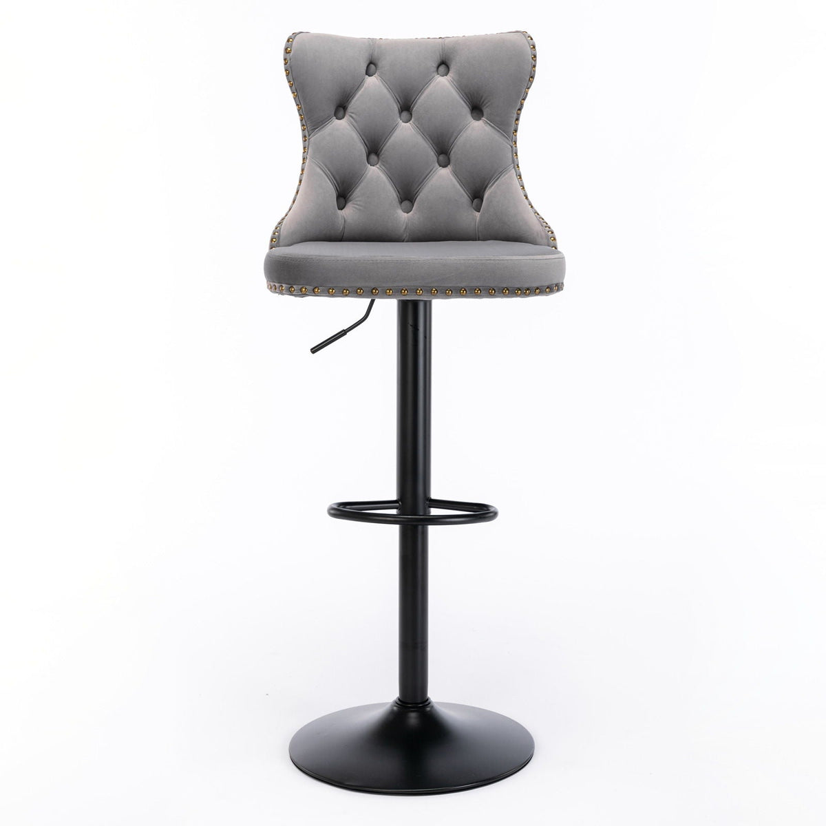 Swivel bar stools set of 2 with gray tufted upholstery, nailhead trim, adjustable height on Tampa Home & Garden Store