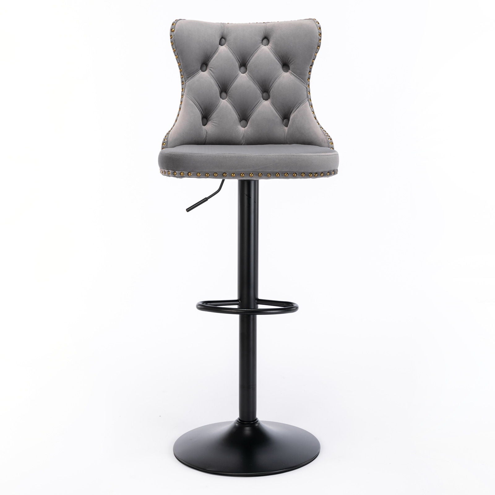 Swivel bar stools set of 2 with gray tufted upholstery, nailhead trim, adjustable height on Tampa Home & Garden Store
