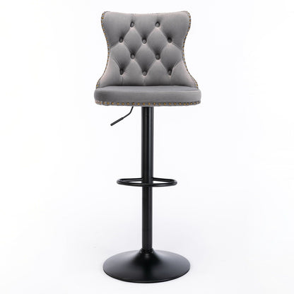 Swivel bar stools set of 2 with gray tufted upholstery, nailhead trim, adjustable height on Tampa Home & Garden Store