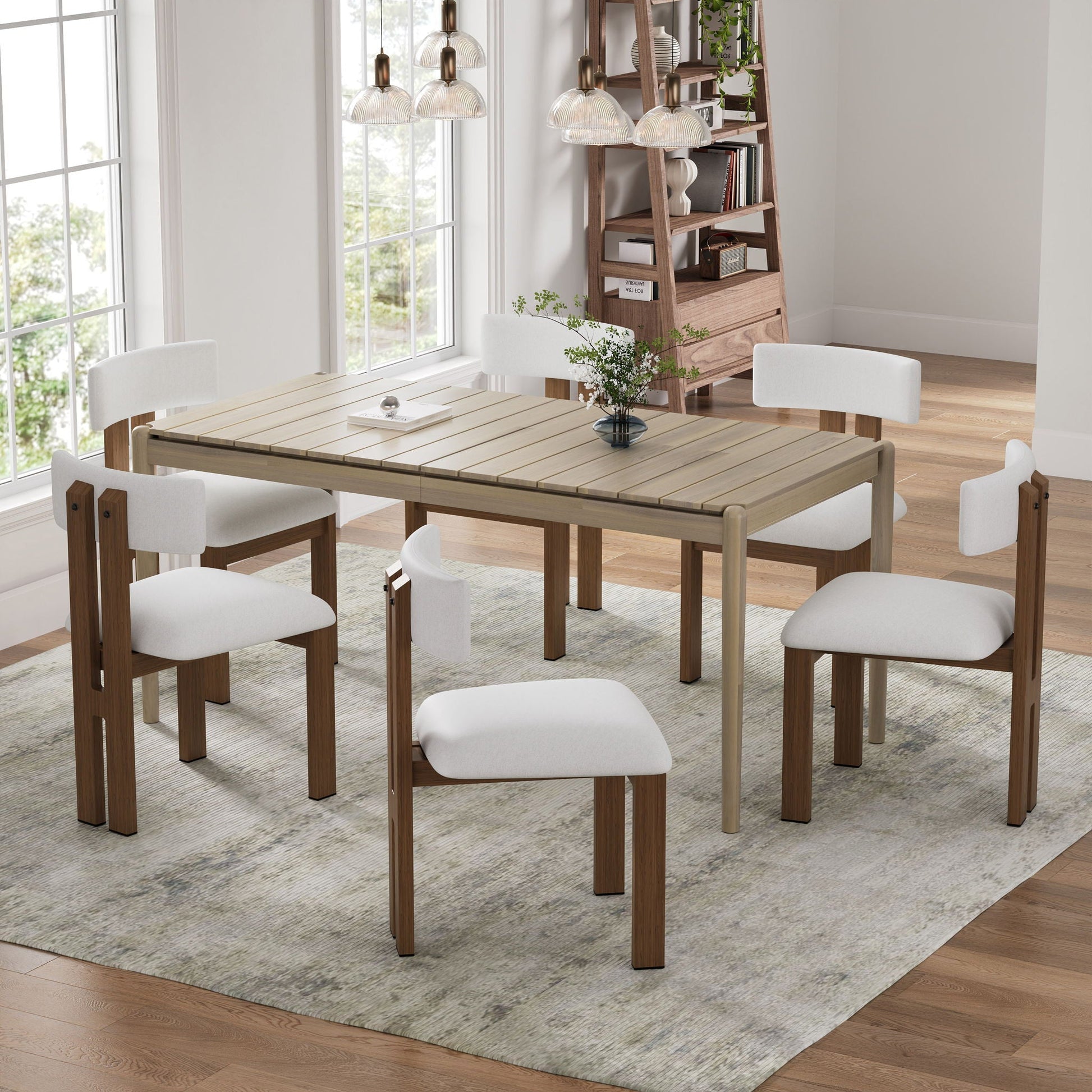 Modern upholstered armless dining chairs with wood legs, white fabric, HouseOfZazla chair set on Tampa Home & Garden Store