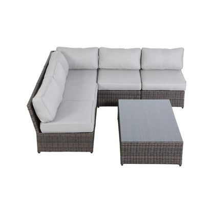 Comfortable Modern Patio Rattan 2-Piece Sectional Set dark brown wicker light gray cushions on Tampa Home & Garden Store