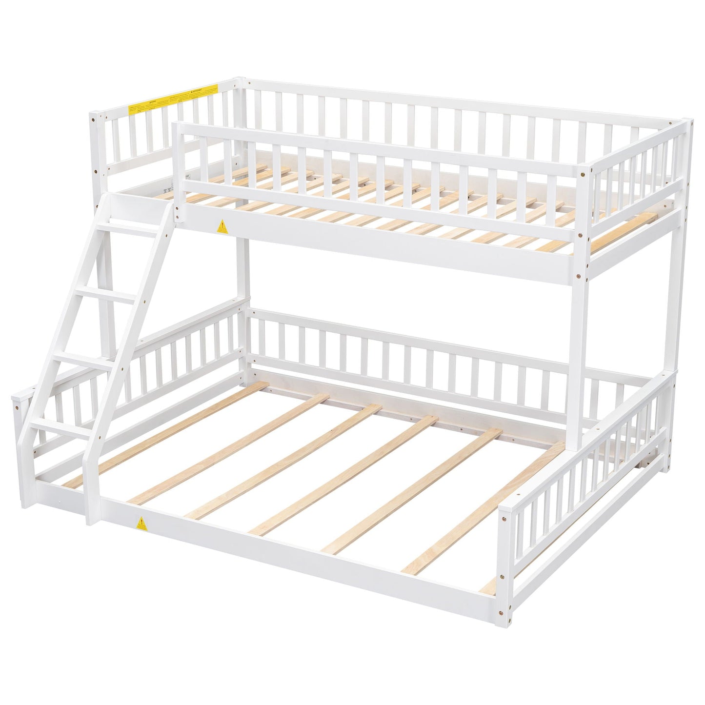 Bunk Bed With Ladder And Guardrails, white finish, two-tier, wooden slat bases, HouseOfZazla on Tampa Home & Garden Store