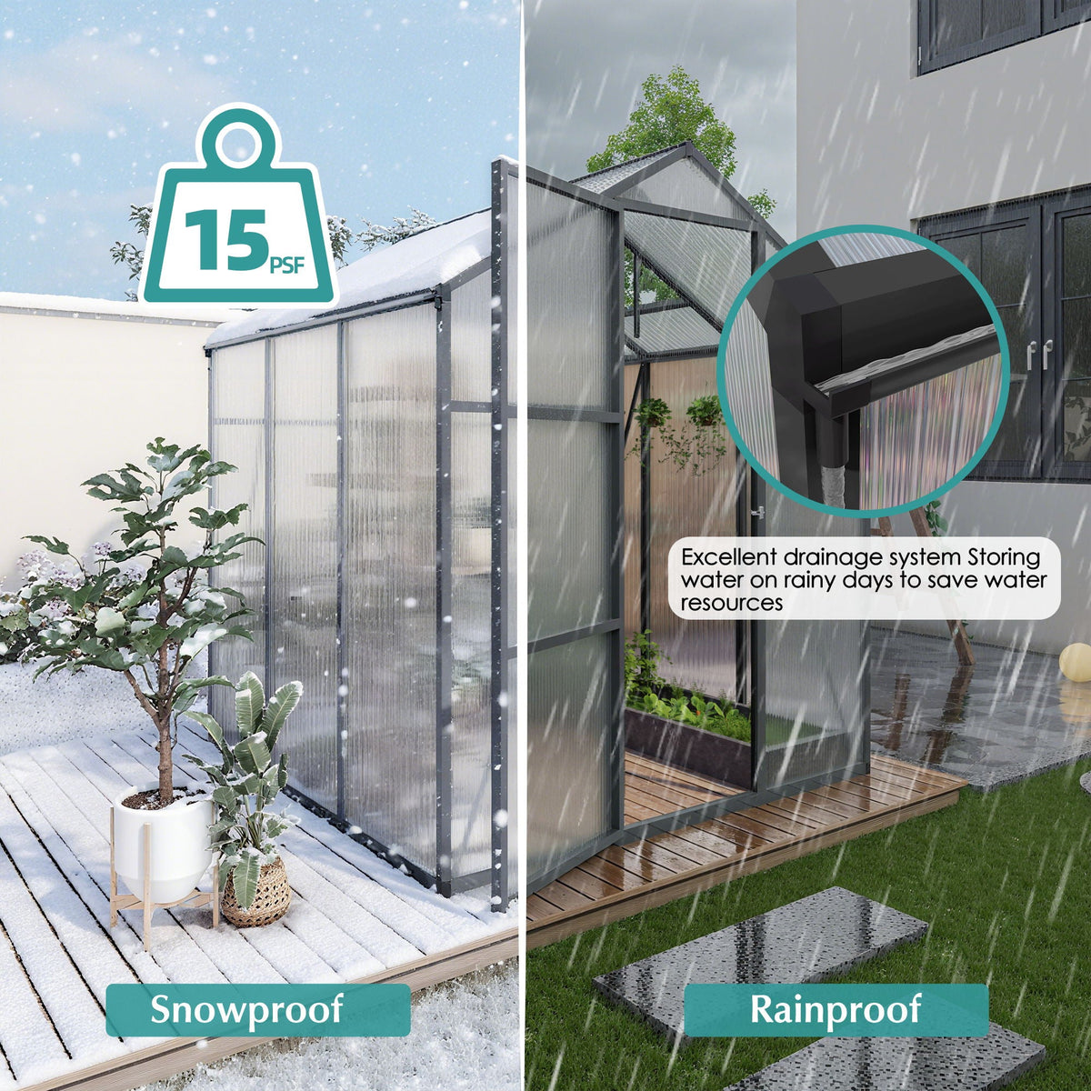 Windproof greenhouse with raised base, black frame and polycarbonate panels HouseOfZazla on Tampa Home & Garden Store