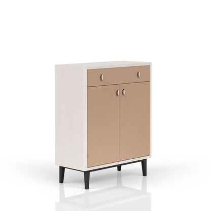 Bar Cabinet white frame with pecan doors, storage, soft-close, HouseOfZazla accent cabinet on Tampa Home & Garden Store
