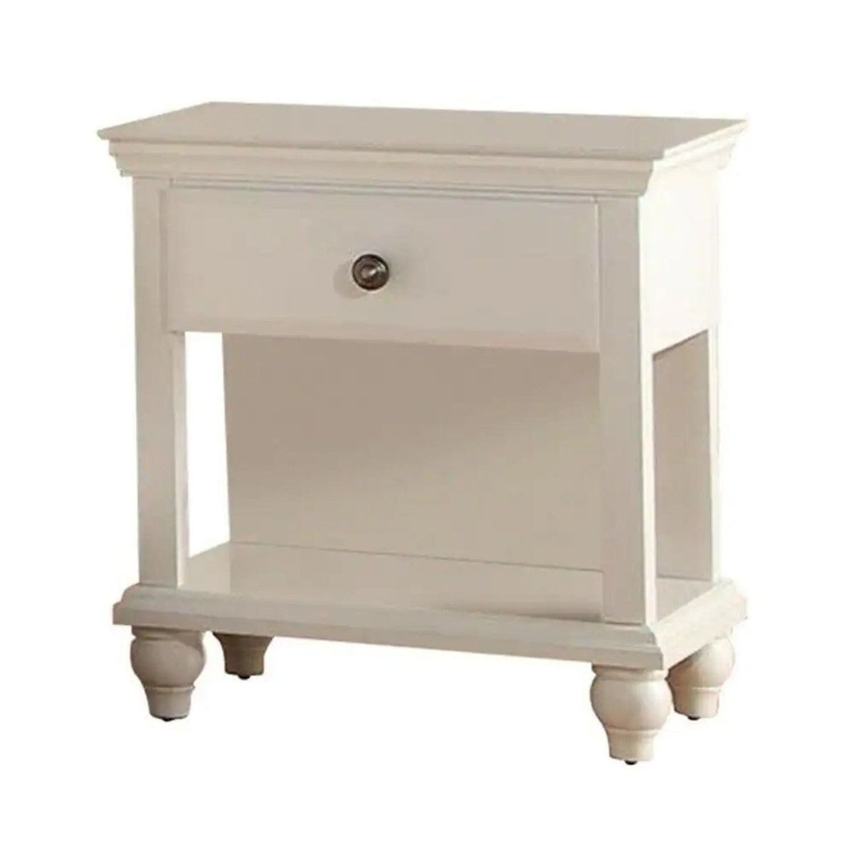 White wooden nightstand with single drawer and lower shelf on Tampa Home & Garden Store