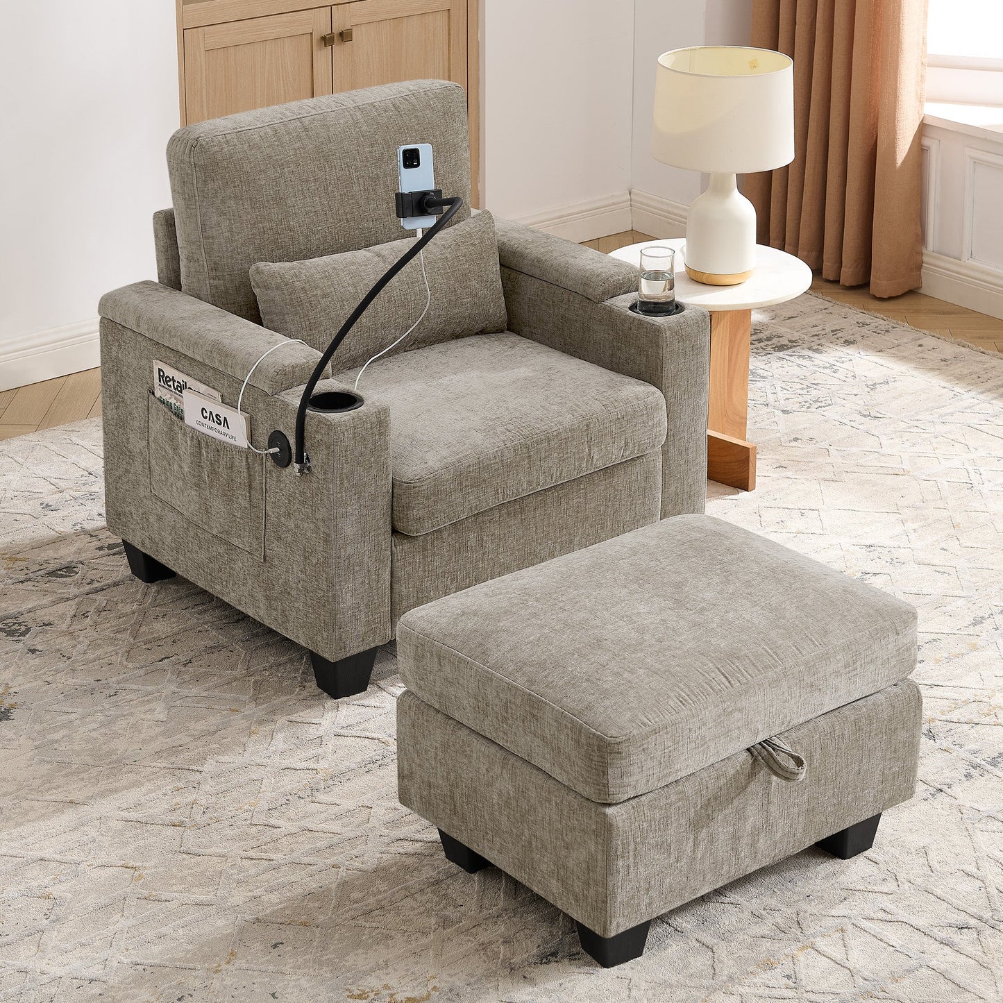 Brown Single Sofa Recliner and Manual Backrest