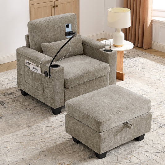 Single sofa recliner brown fabric with manually adjustable backrest by HouseOfZazla on Tampa Home & Garden Store