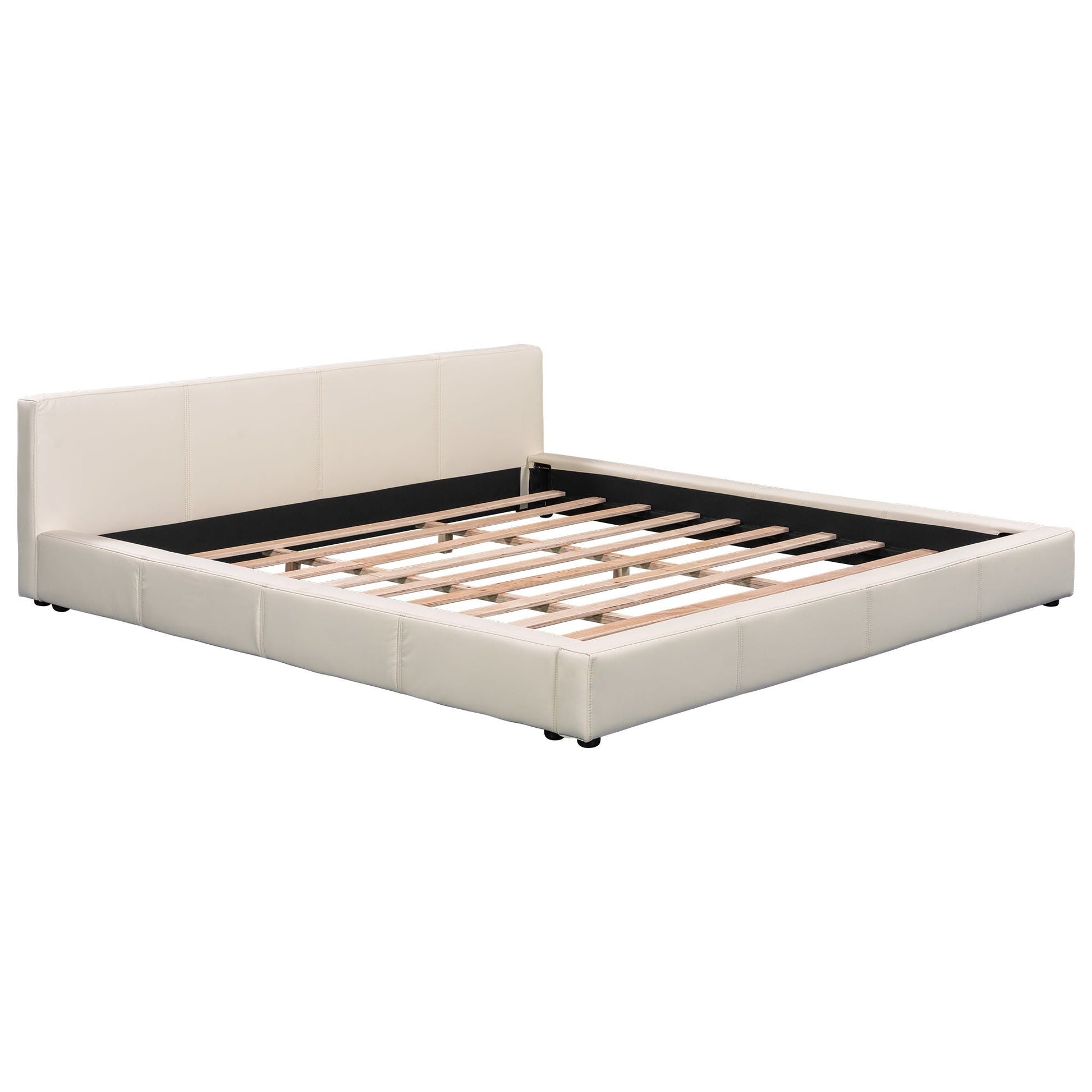 Upholstered bed with birch wood frame, white headboard and slat foundation by HouseOfZazla on Tampa Home & Garden Store