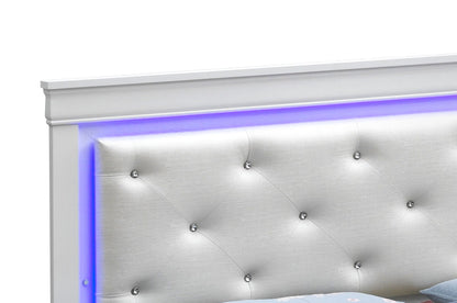 LED Elegant Bed headboard in silver tufted fabric with crystal accents and LED strip HouseOfZazla on Tampa Home & Garden Store