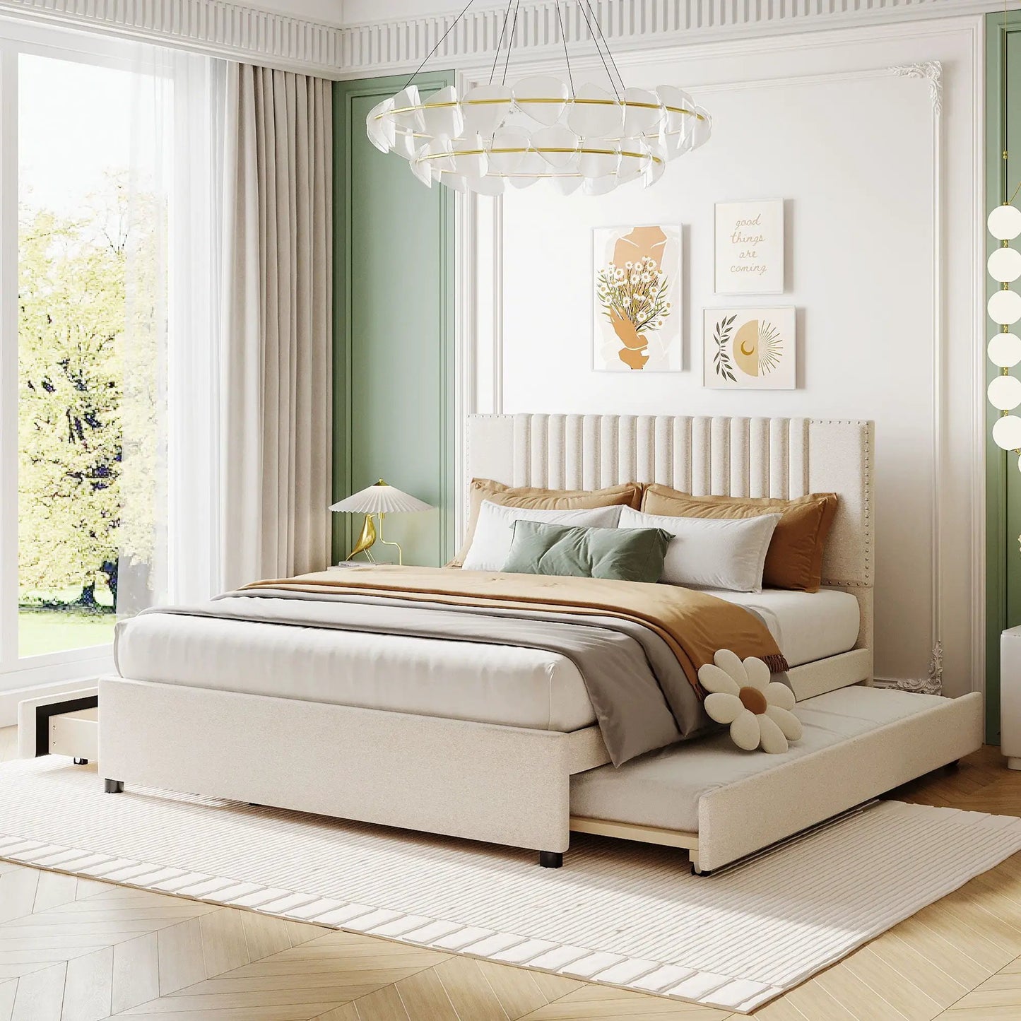 Upholstered Platform Bed With Drawers Headboard