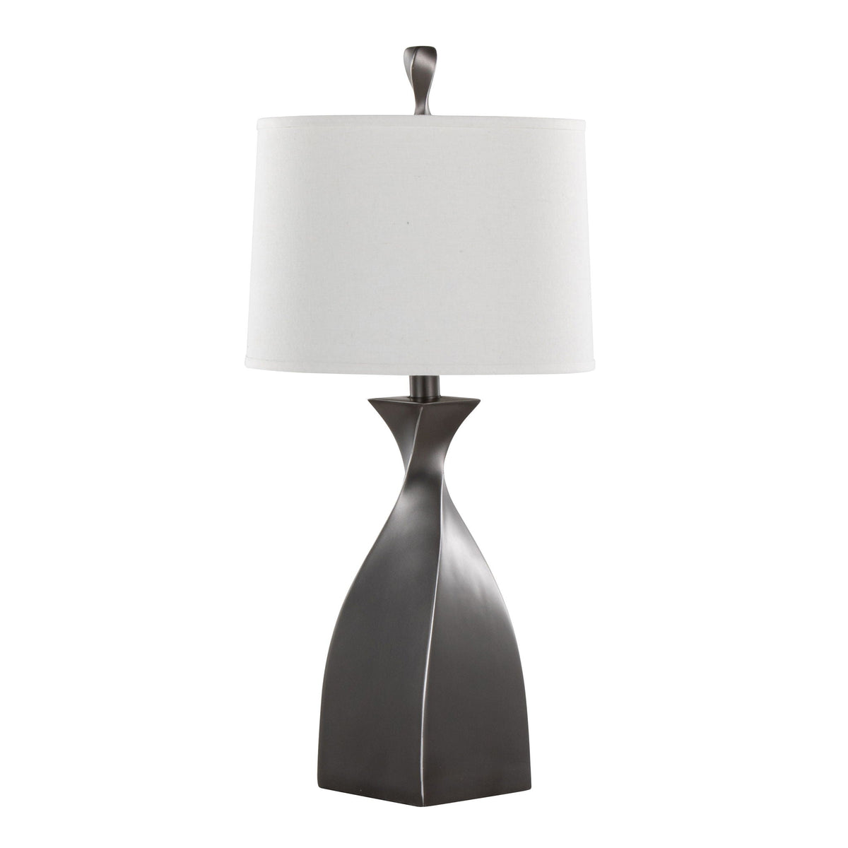 Curvo lamp set of 2 by HouseOfZazla, polyresin with dark twisted base and white shade on Tampa Home & Garden Store