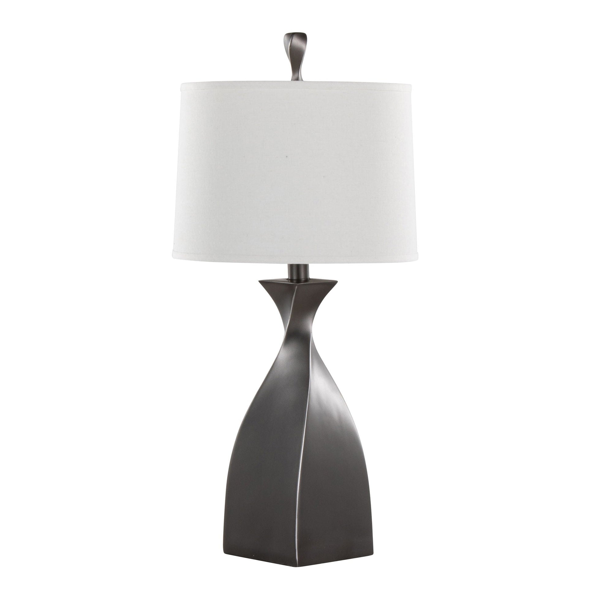 Curvo lamp set of 2 by HouseOfZazla, polyresin with dark twisted base and white shade on Tampa Home & Garden Store