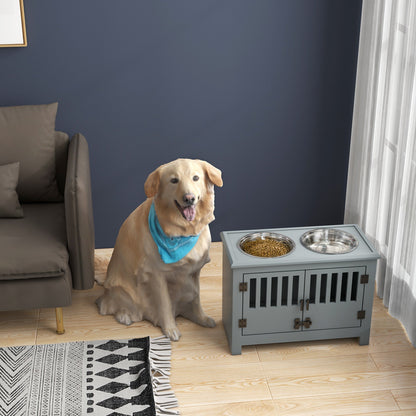 PawHut Large Elevated Dog Bowls with Storage Cabinet gray stand with two stainless bowls on Tampa Home & Garden Store