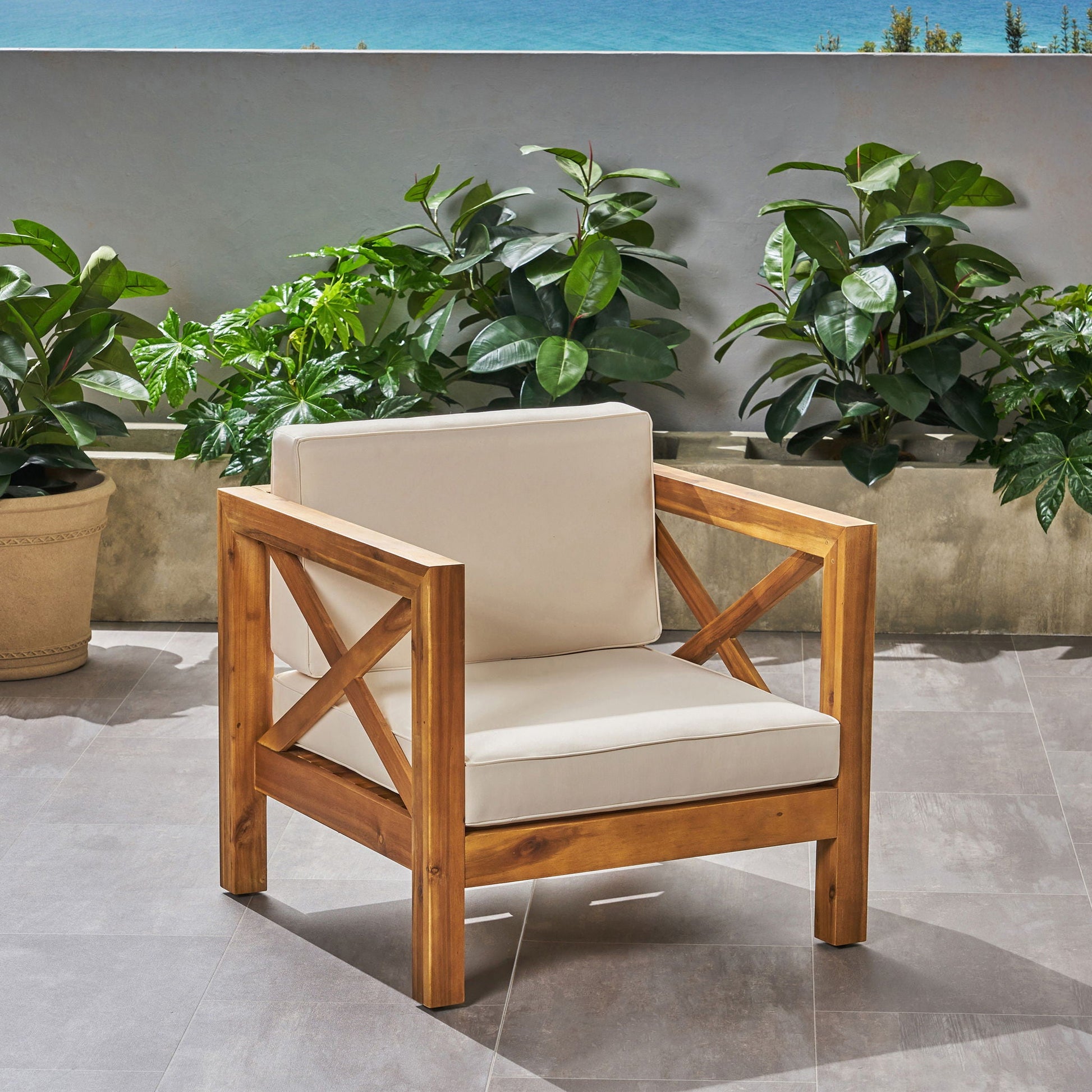 Brava mid-century modern club chair with water resistant cushions, outdoor arm chair on Tampa Home & Garden Store