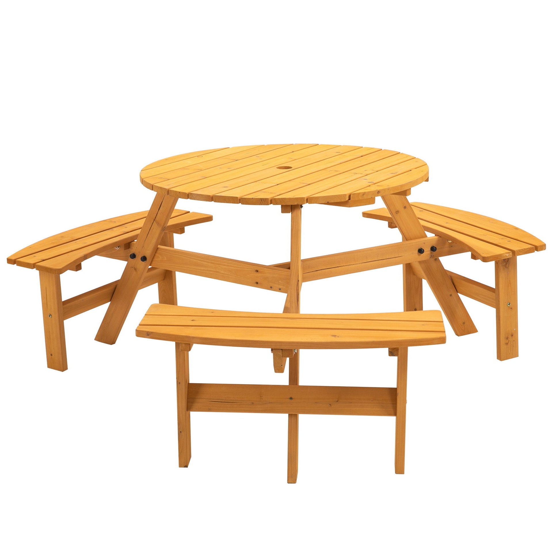 6-person circular outdoor wooden picnic table with 3 built-in benches by HouseOfZazla on Tampa Home & Garden Store