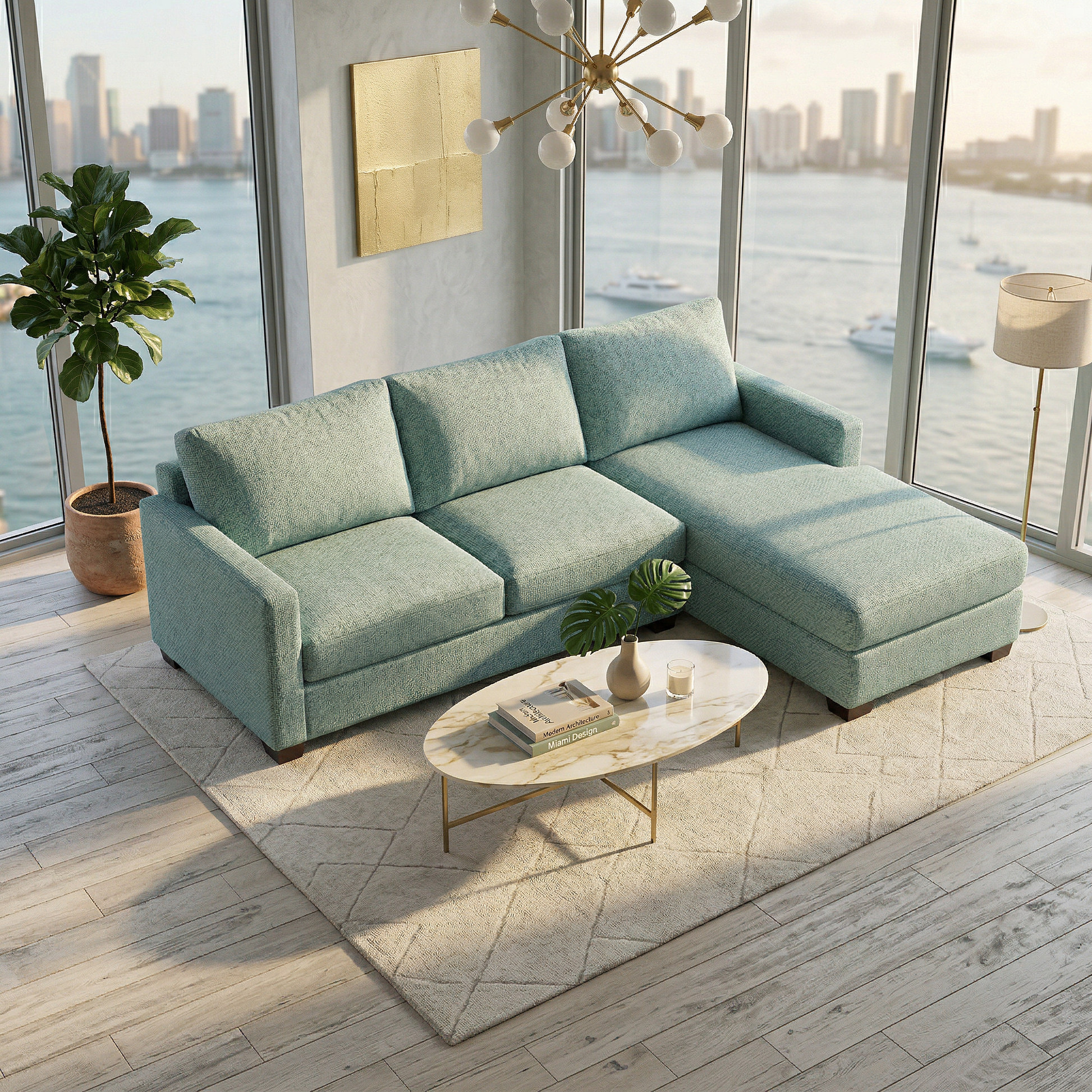 Modena Sectional Sofa customizable L-shaped teal textured fabric by HouseOfZazla on Tampa Home & Garden Store