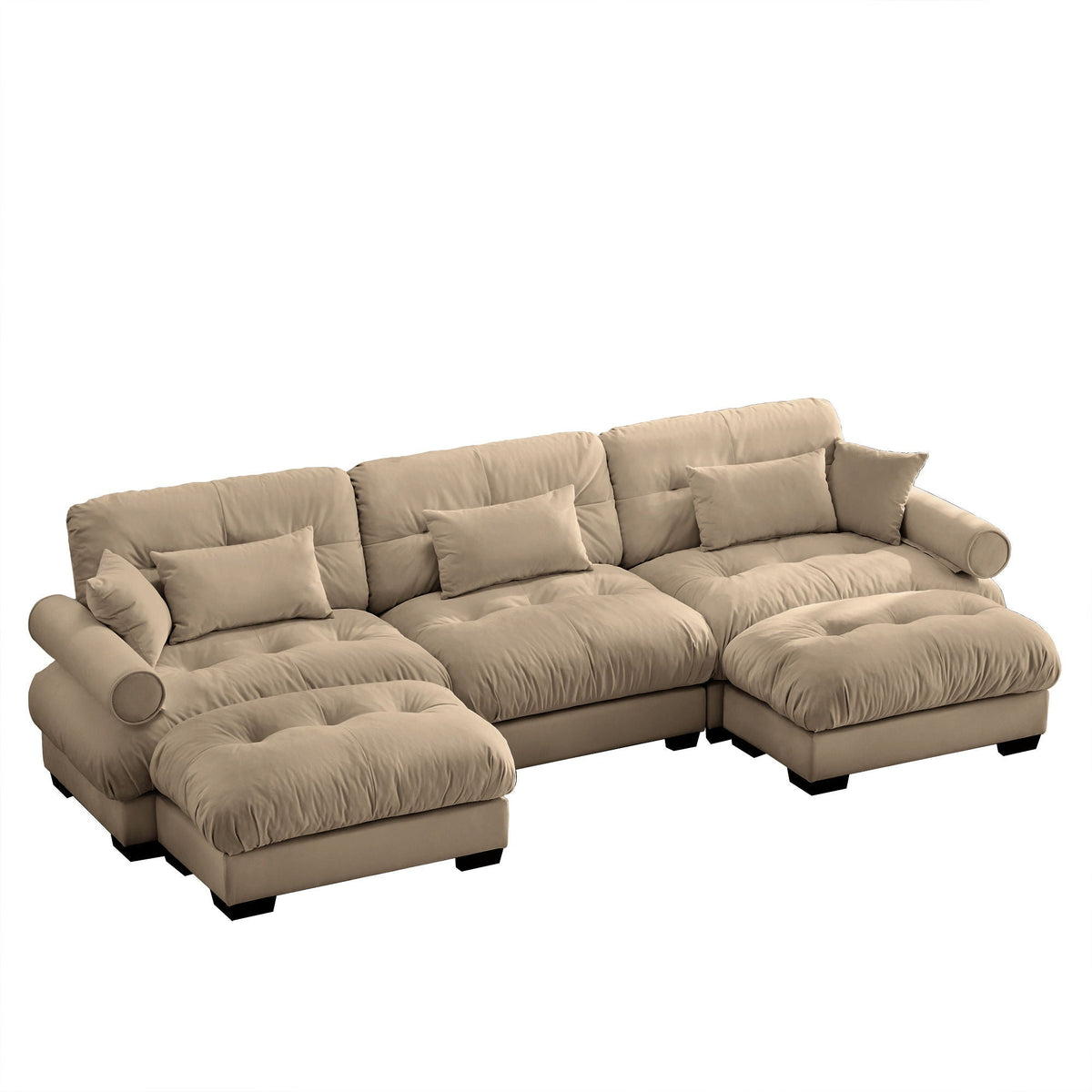 Super Comfort modular sectional sofa with movable ottoman beige fabric 2-piece HouseOfZazla on Tampa Home & Garden Store