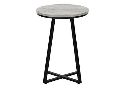 Accent Table round side table with gray woodgrain top and black metal legs on Tampa Home & Garden Store