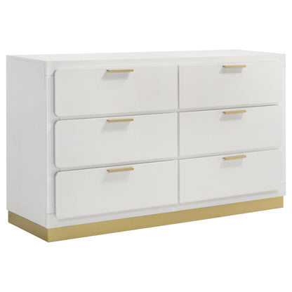 Sophia 4 Piece Bedroom Set dresser in white finish with gold bar handles by HouseOfZazla on Tampa Home & Garden Store