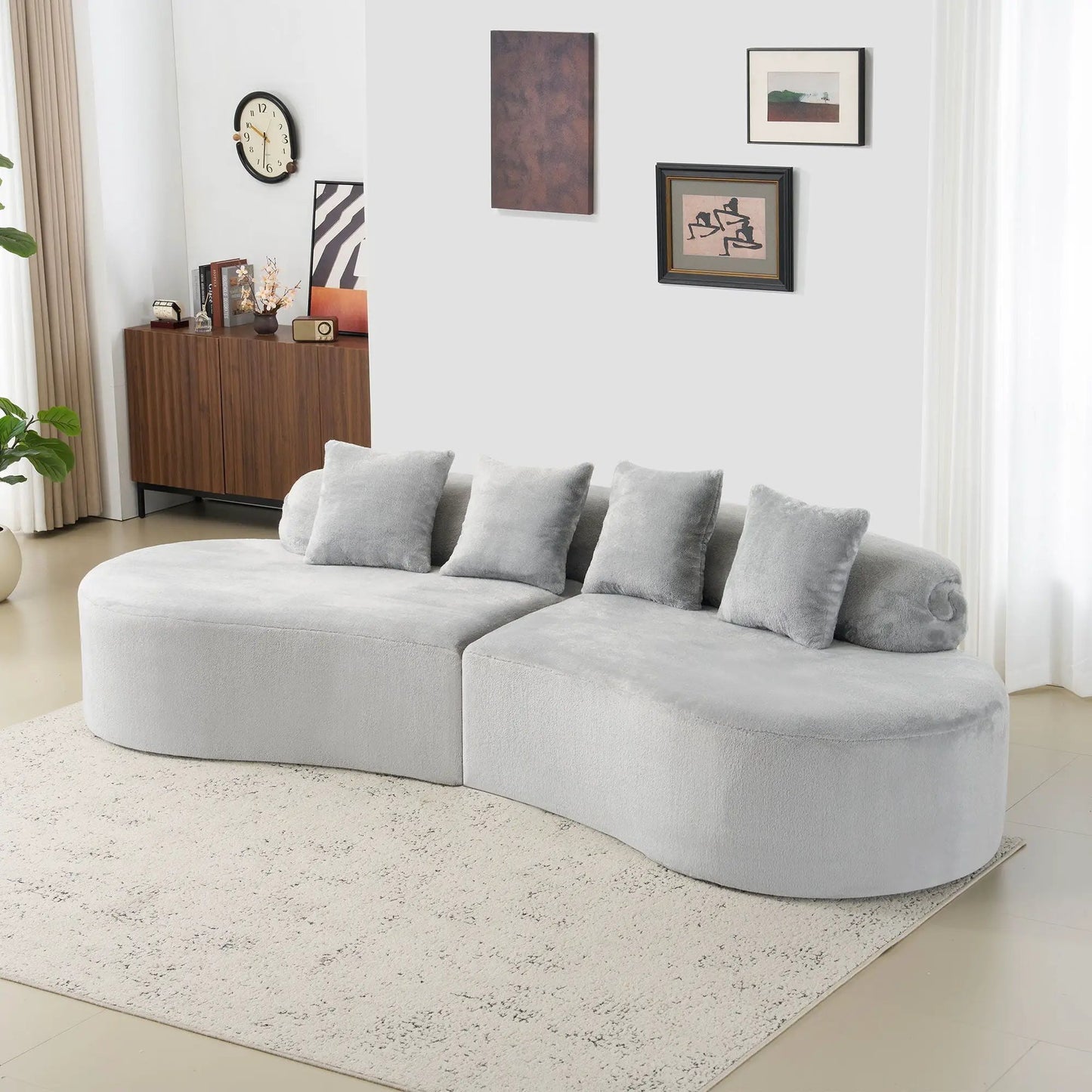 Modern Curved Sofa with Pillows for Living Room