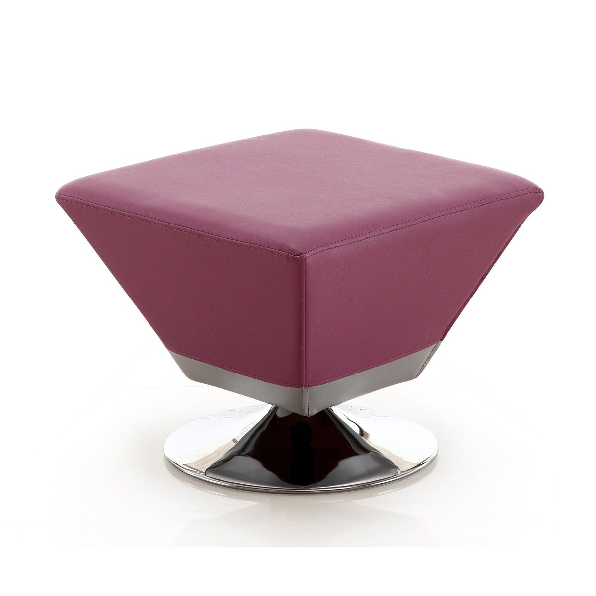 Diamond Accent Ottoman pink faux leather rectangle with chrome pedestal base on Tampa Home & Garden Store