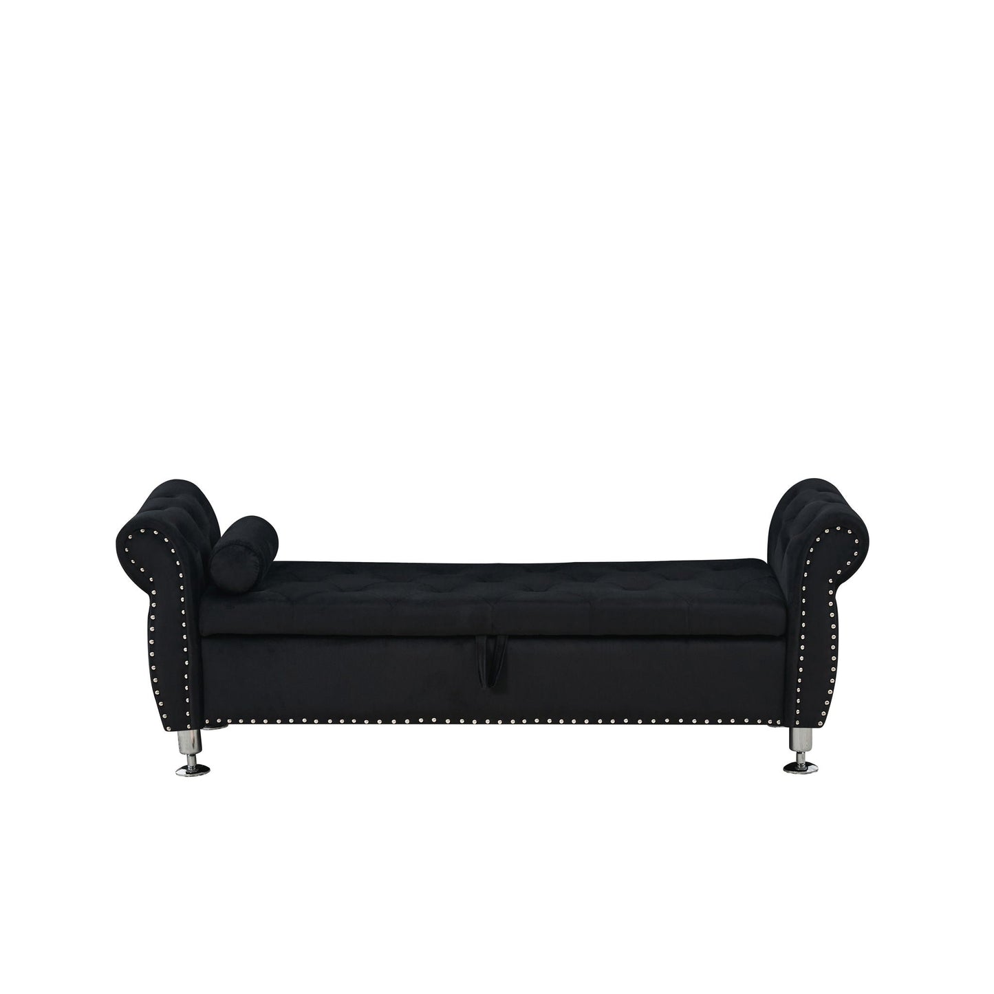 Storage bench black velvet with crystal-button tufting, 2 bolster pillows, nailhead trim on Tampa Home & Garden Store