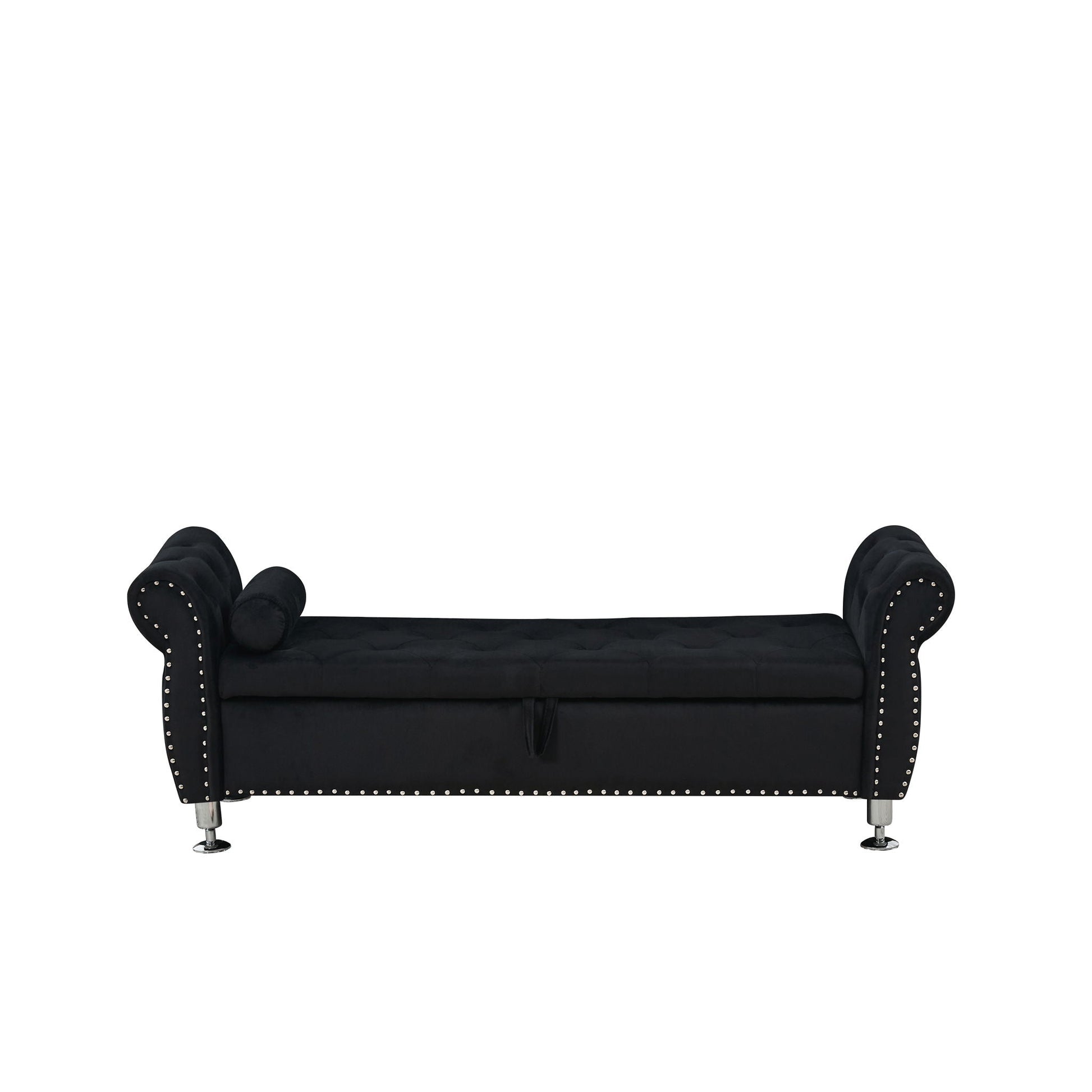 Storage bench black velvet with crystal-button tufting, 2 bolster pillows, nailhead trim on Tampa Home & Garden Store