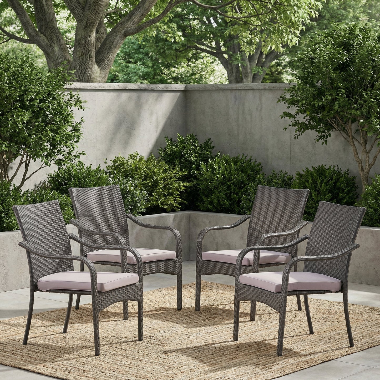 4 Outdoor PE Rattan Stack Chairs with Iron Frame