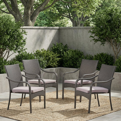4 Outdoor PE Rattan Stack Chairs with Iron Frame