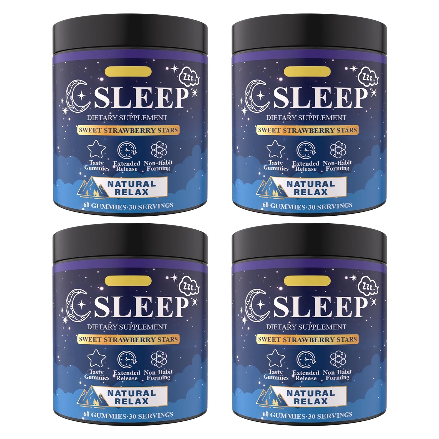 Sleep Gummies by Perfecsy, four purple jars with black lids labeled Natural Relax Stars on Tampa Home & Garden Store