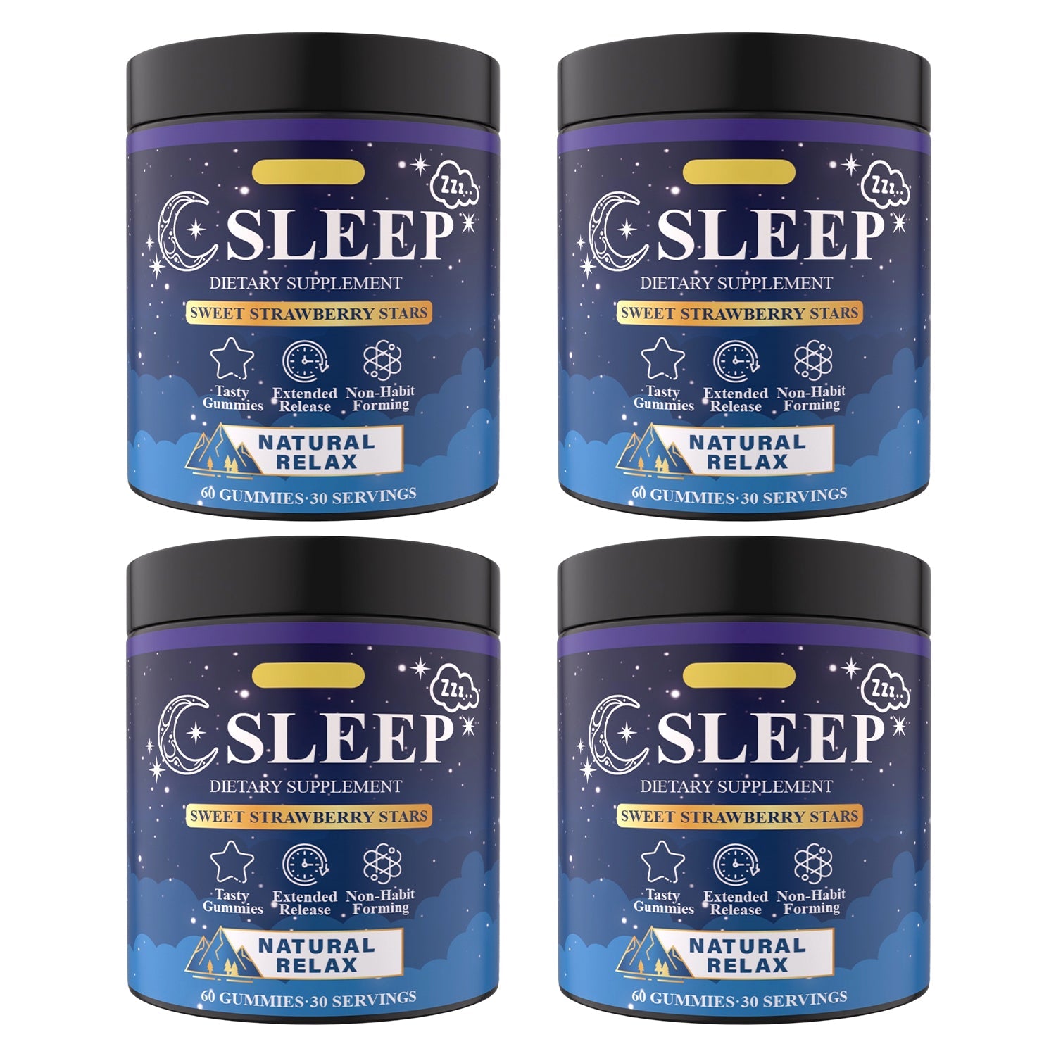 Sleep Gummies by Perfecsy, four purple jars with black lids labeled Natural Relax Stars on Tampa Home & Garden Store