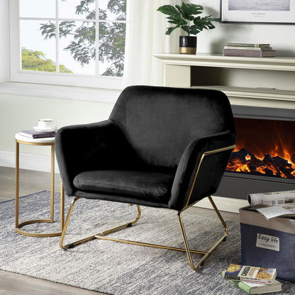 Keira Accent Chair with gold metal base, black velvet upholstery on Tampa Home & Garden Store