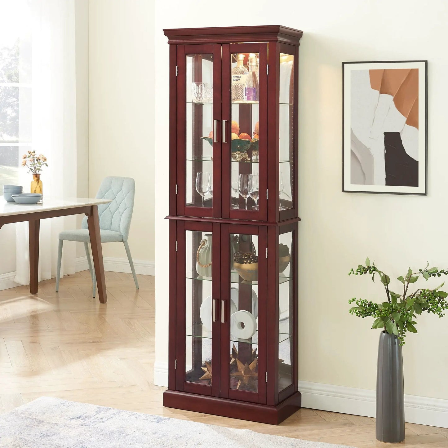 Lighted Curio Cabinet with Tempered Glass Shelves